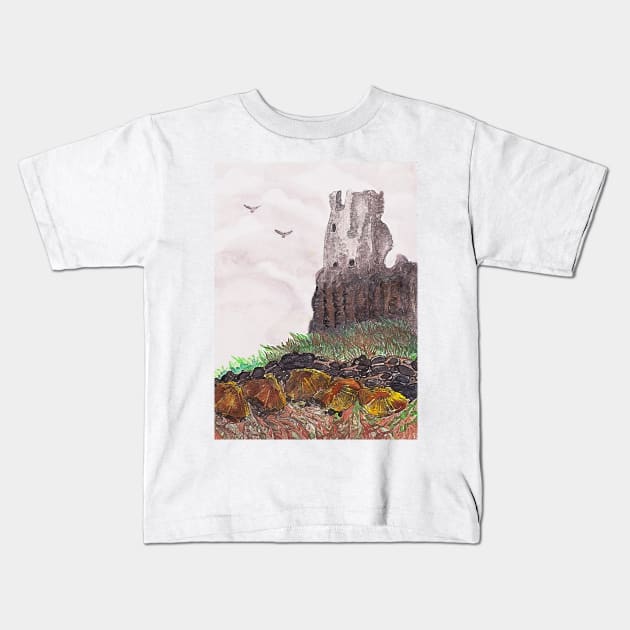 Dunure Castle Kids T-Shirt by MagsWilliamson